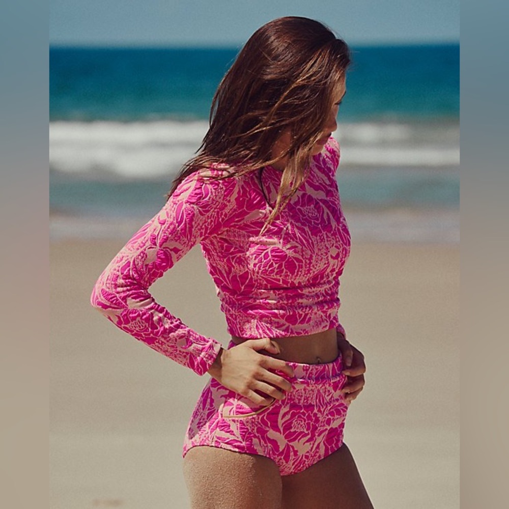 SEEA Womens Surf Palomar‎ Crop Rashguard Georgia High Waist Bikini Set XS Retro